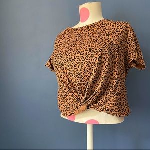 H&M Cheetah Leopard Crop Top front knot SMALL
